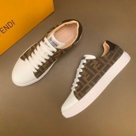 Hot Selling Fendi Brown Calfskin Catton Men Classic F Logo Printing White Toe Lace-up Sneakers Online 