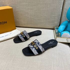 Luxury Louis Vuitton Revival Gold-tone LV & Monogram Studs Female Python Skin Flat Mules 1A8VQZ